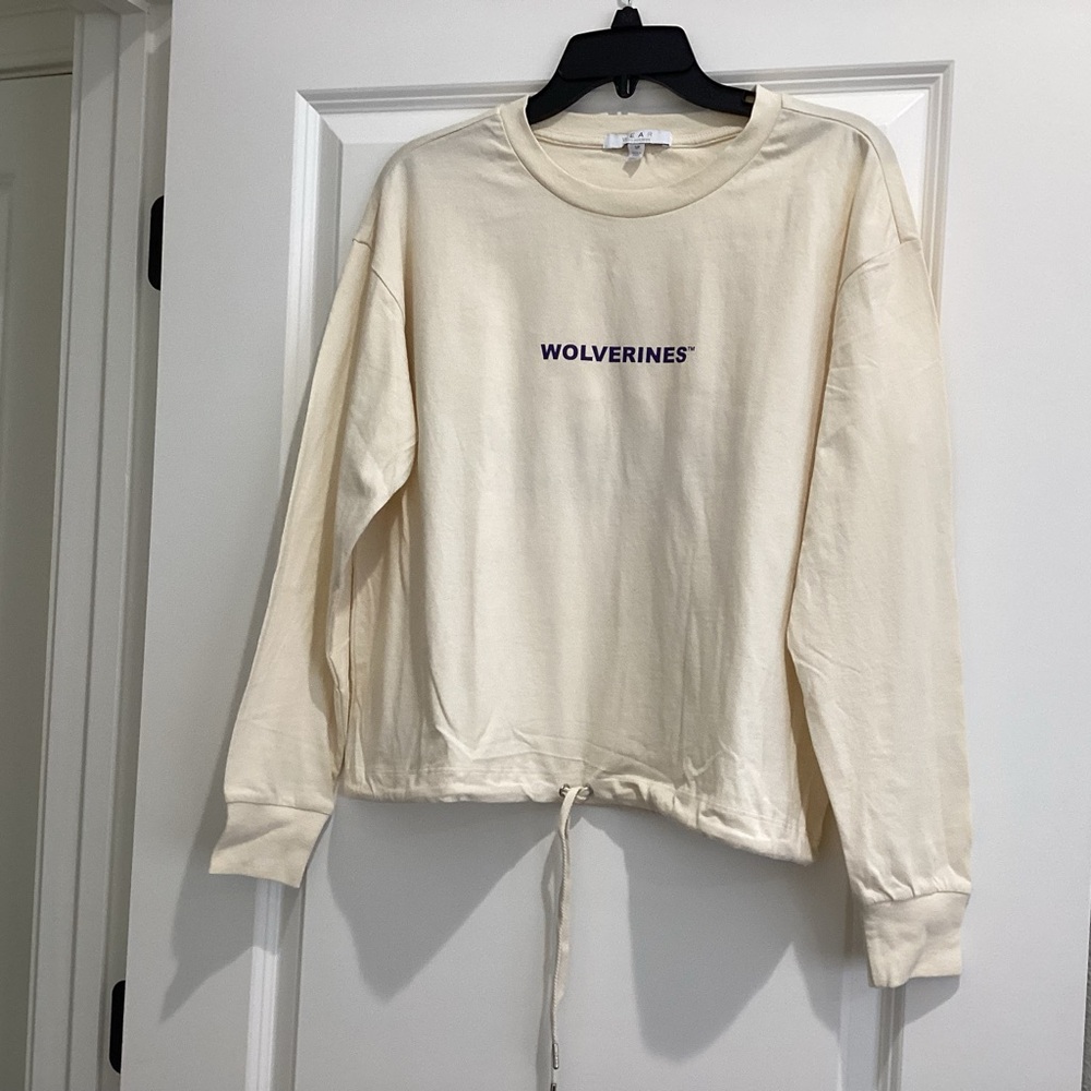 UNIVERSITY OF MICHIGAN Cream Drawstring Long Sleeve Tee Shirt  - Size S - NWT